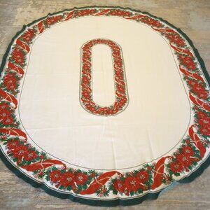 Traditional Christmas Tablecloth Oval 80 x 60 Poinsettia Red on White
